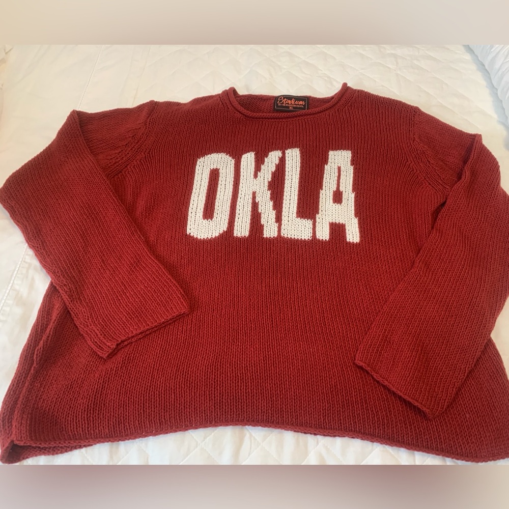 Crimson and cream OKLA sweater